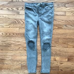 Free People Cropped Ripped Grey Skinny Jeans